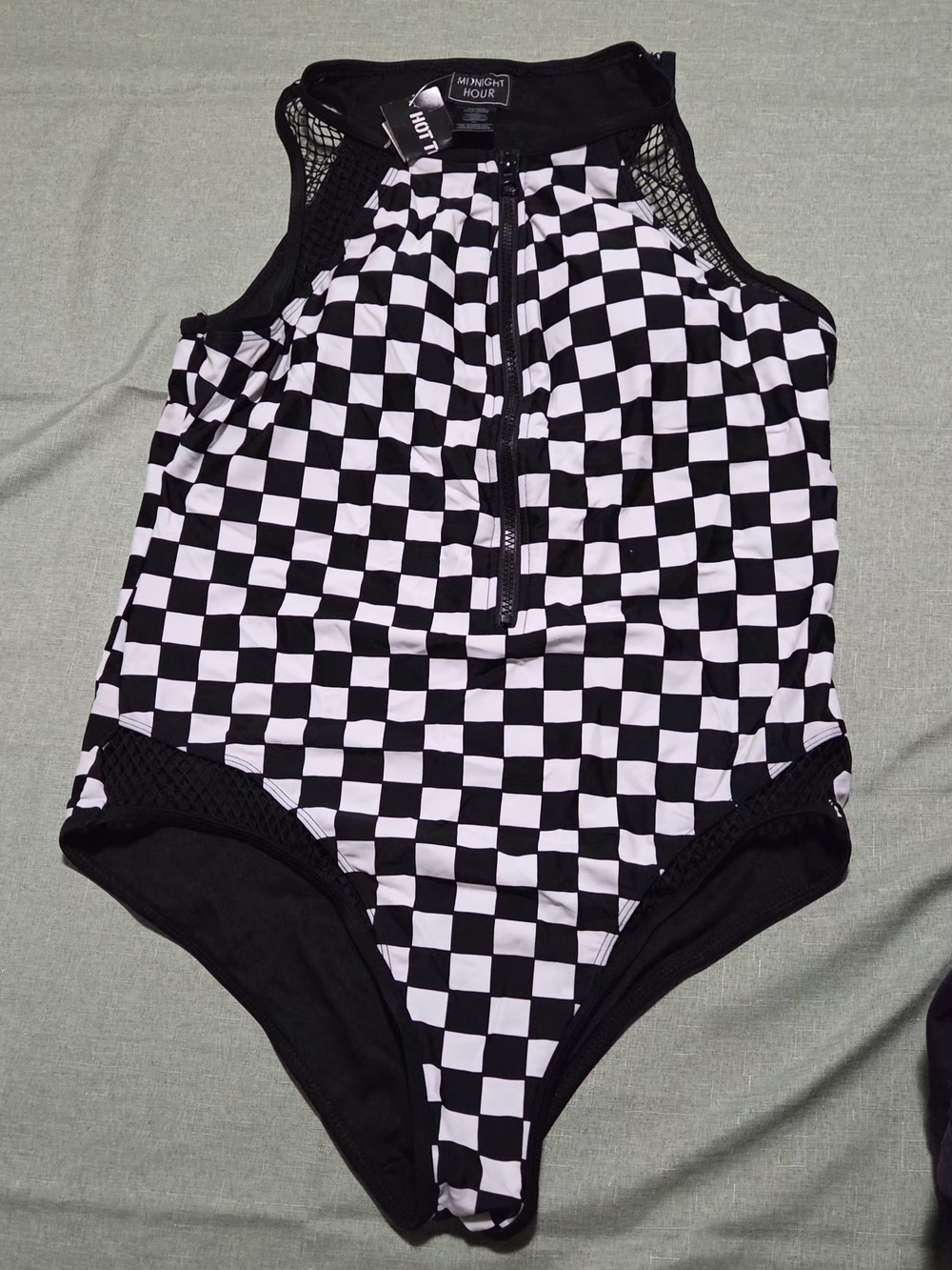 Midnight Hour Black & White Check High-Neck One-Piece Swimsuit